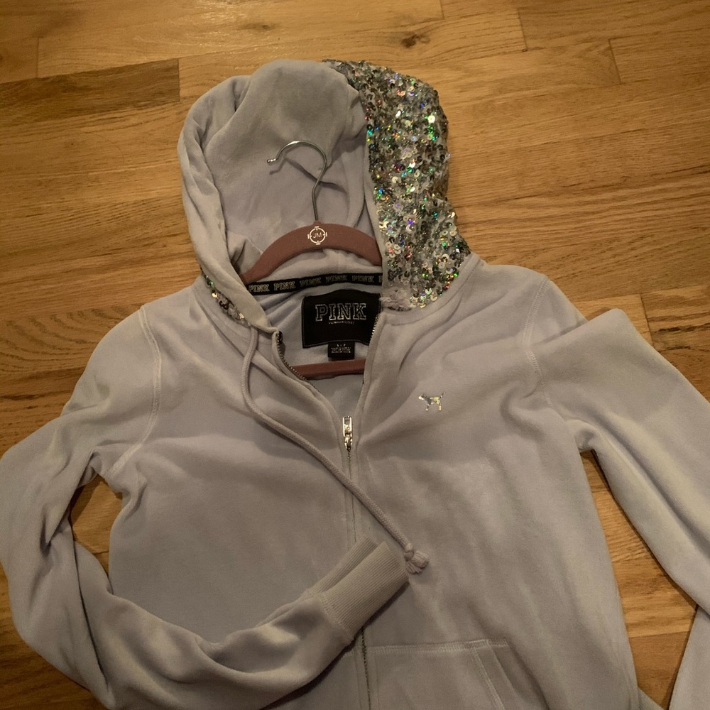 PINK sequin velour hoodie